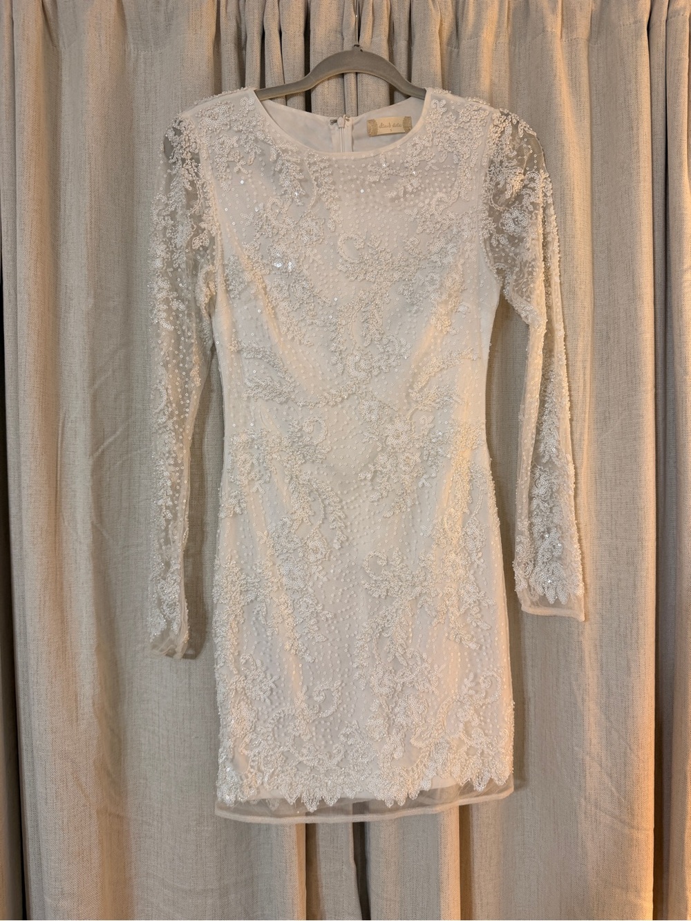 Altar'd State Ivory Beaded Lace Long-Sleeve Mini Dress